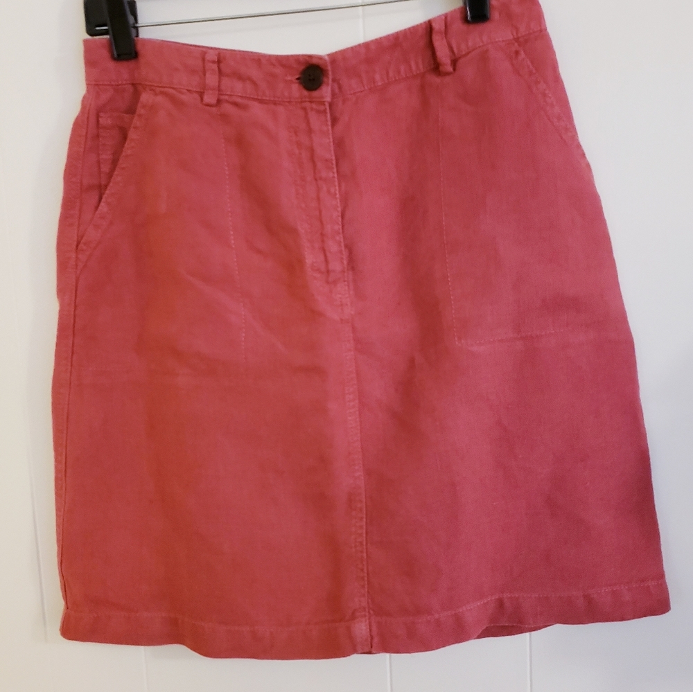 L.L. Bean Women Skirt Size 10 Linen Aline Zip Button Front, 5 Pockets, Short. 